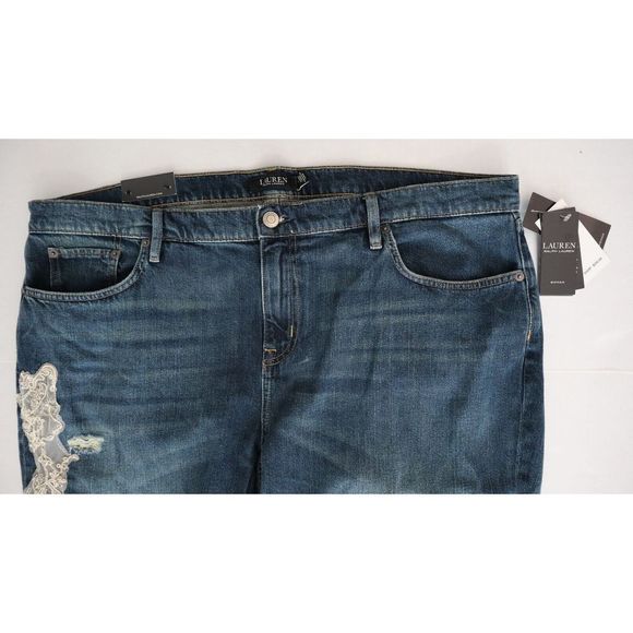 Lauren Ralph Lauren Womens Plus Sz 20W Lace Patchwork Relaxed Tapered Jeans $205 - Picture 5 of 9